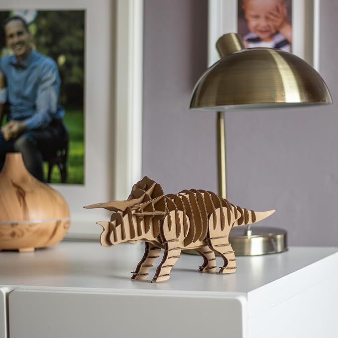 Cottify Dinosaur 3D Cardboard Puzzle - Fun 3D Puzzles for Adults & Kids, Easy to Assemble 3D Puzzle, Eco-Friendly, No Scissors or Glue Needed, Perfect Sustainable Gift (Triceratops)