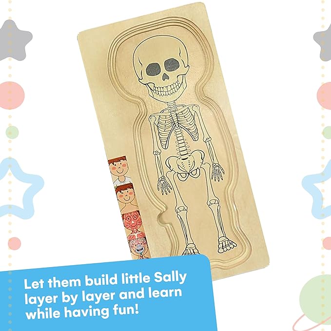 Kidzlane 29 Piece Wooden Puzzle for Toddlers and Kids - Boy Anatomy Puzzle Play Set - Layered Human Anatomy Kid Puzzles - My Body Preschool Game, Montessori Skeleton Toy - Human Body Model for Kids