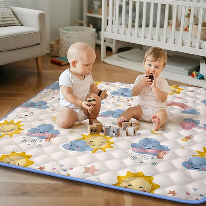 50x50 Playpen Mat, PIGLOG 0.8 Inch Thick Foam Baby Play Mat for Floor, Soft Fabric Cushioned Play mat for Babies，Washable Non-Slip Playmate for Baby, Infants & Toddlers（Grayish White）
