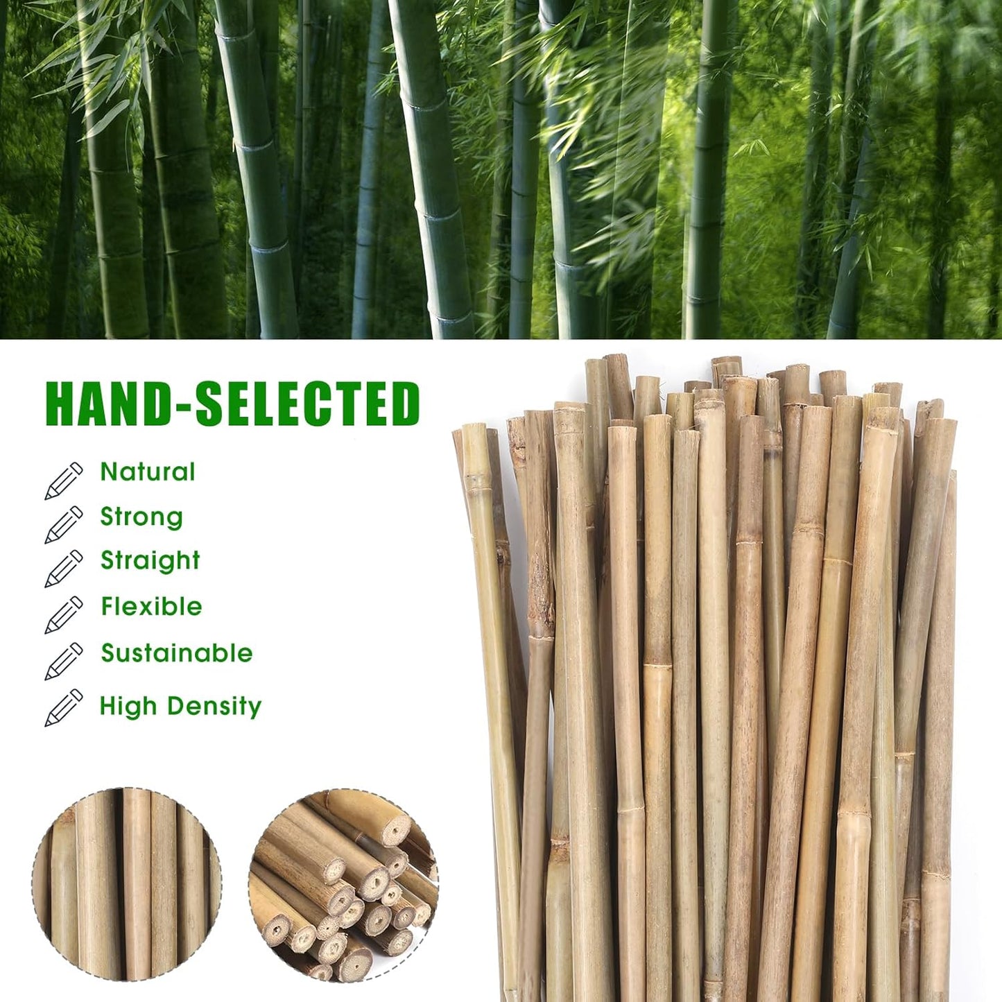 Plant Bamboo Post,4Feet,Bamboo Garden Stakes,65PcsBamboo Stakes,for Tomato,Beans,Vegetable and Flowers, Potted Plants,Indoor and Outdoor Climbing Plants