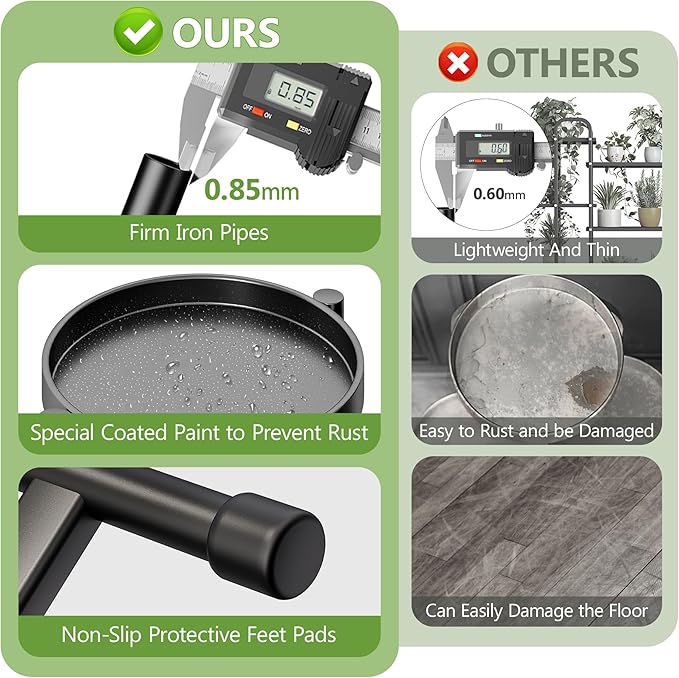 7-Tier Metal Plant Stand Indoor, Foldable Corner Plant Shelf Outdoor, Rotatable Tiered Flower Display Stand, Black Multiple Plants Holder for Patio Living Room Balcony Garden Home Decor