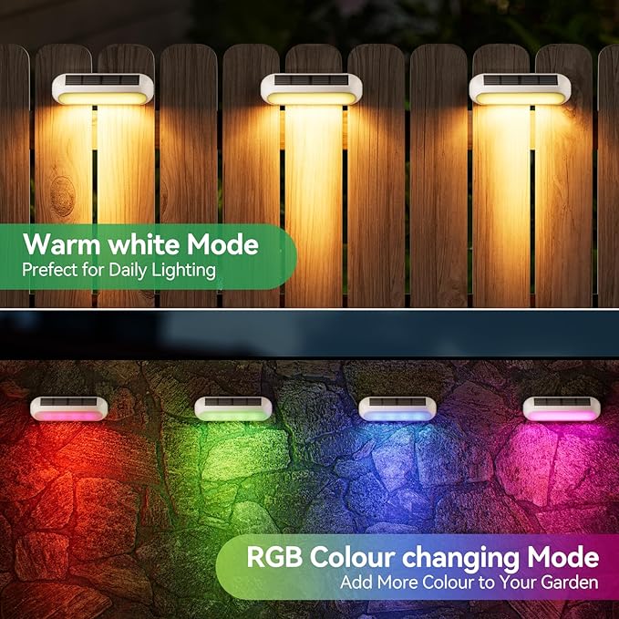 Outdoor Solar Lights for Outside, 10 Pack Bright Solar Fence Lights with Multi-Color Changing & Warm White Mode, Upgraded Solar Step Lights Outdoor Waterproof for Garden Deck Post Stair Wall