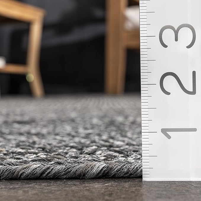 nuLOOM 4' x 6' Solid Hand Braided Indoor/Outdoor Area Rug, Pet-Friendly, High Traffic, Weather Resistant, for Patio, Balcony, Bedroom, Living, Dining Room, Wynn Charcoal