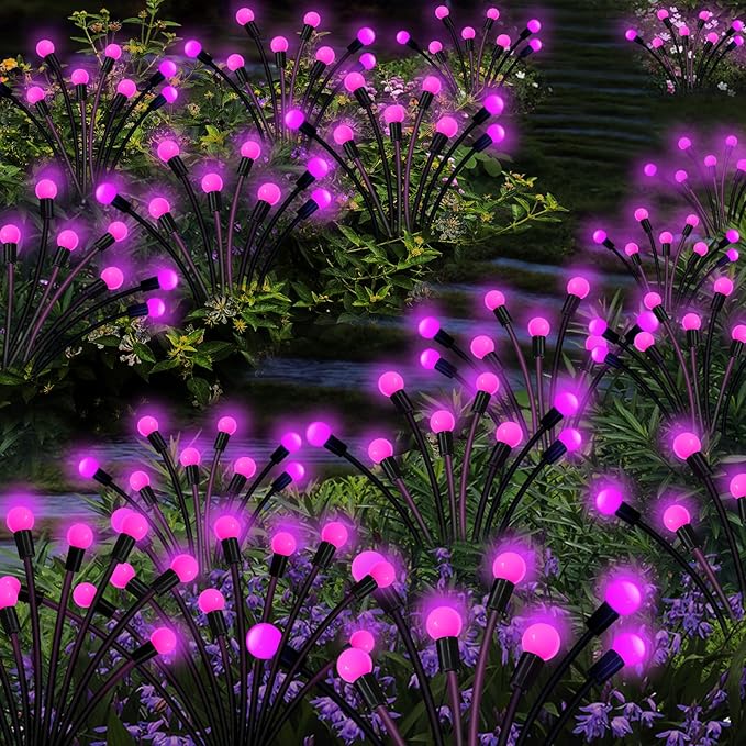 Solar Garden Lights Outdoor, 2 Pack 20 LED Solar Pink Firefly Lights Waterproof, Sway by Wind, Solar Swaying Light for Yard Patio Backyard Garden Planter Flower Bed Pathway Outdoor Decoration