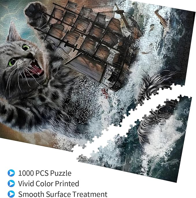 Challenge 1000 Pieces, sea Monster Titan cat. Wooden Puzzle for Adults, Family Fun, Relaxation, Decoration and Gift Giving. Jigsaw Puzzle Size: 29.5x19.7 inches and 1:1 Original Picture Poster