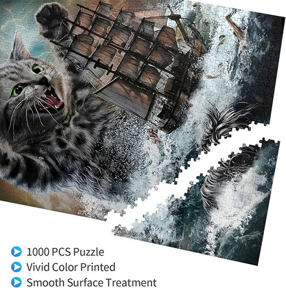 Challenge 1000 Pieces, sea Monster Titan cat. Wooden Puzzle for Adults, Family Fun, Relaxation, Decoration and Gift Giving. Jigsaw Puzzle Size: 29.5x19.7 inches and 1:1 Original Picture Poster