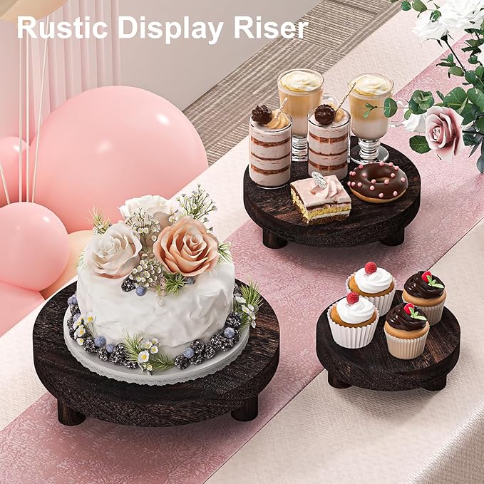 3 Pcs Wood Plant Stand Indoor Outdoor, Round Wood Riser for Decor 6/8/10" Wooden Stool Display Stand Flower Pot Holder Small Planter Tray Modern Potter Decorative for Desktop Counter Room