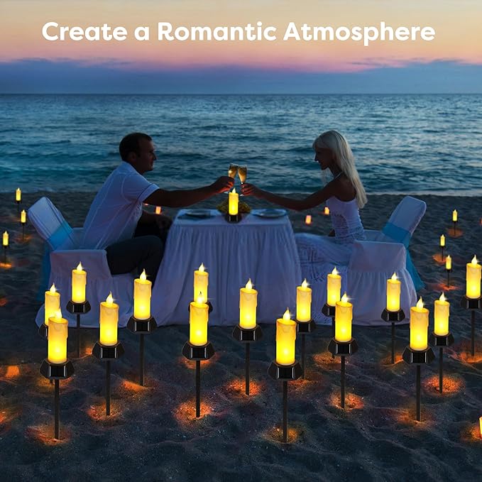 BlcTec Solar Candles Outdoor Waterproof, Flickering Candles with IP65 High Rating Waterproof, Suitable for Outdoor Lawn, Yard, Pathway, Wedding, Camping, Holiday Decorations, 2 PCS