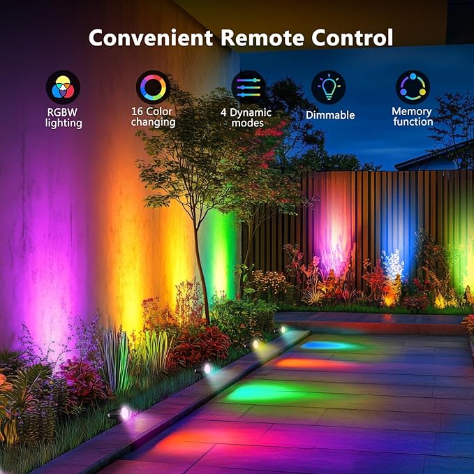 OurLeeme Lawn Flood Light Stake, 2-in-1 Waterproof Outdoor Remote controlle Landscape Lighting Spotlight Wall Light for Yard Garden Driveway Pathway Pool (4 Pack)