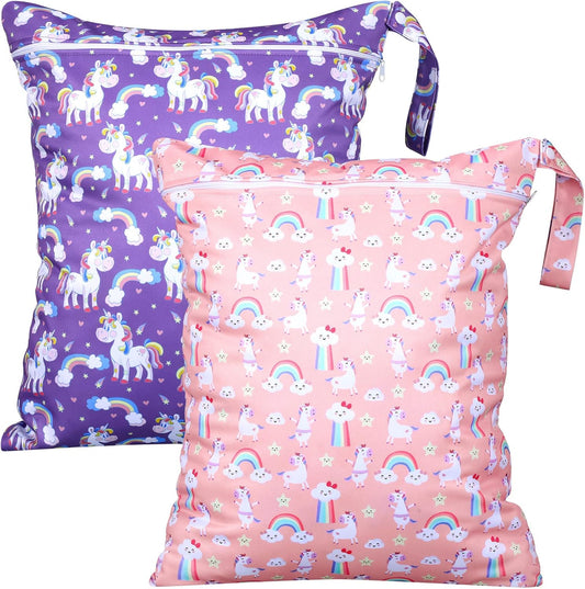 Shappy 2 Pcs Large Travel Laundry Bag Washable Waterproof Wet Dry Large Dirty Clothes Bag Bathing Workout(Unicorn)