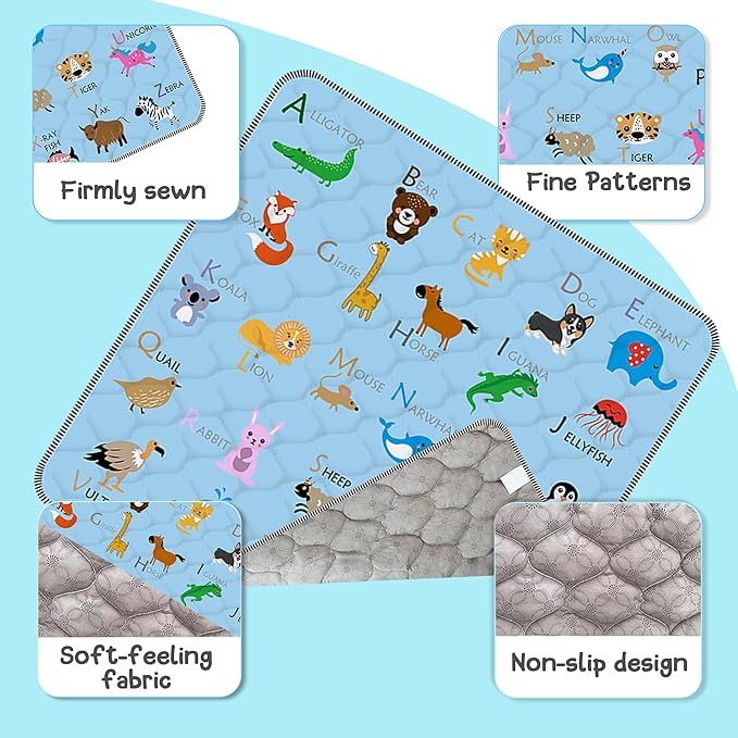 Baby Play Mat，Thick Soft 47" X 47" Playpen mat, Non-Slip and Machine Washable Baby Play Mats for Floor，Crawling Mat for Babies, Toddlers & Infants to Play and Learn (Blue Animal)