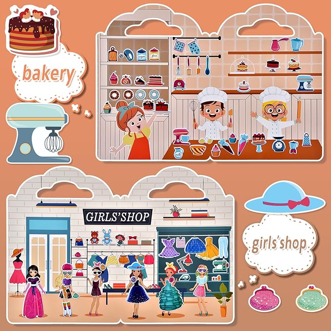 6 Set (260pcs) Puffy Sticker Books Activity for Girls, Fairytale Garden, Princess Party, Mermaid, Kids Zone, Girls' Shop, 3D Reusable Stickers, Travel Sticker Books for Kids Ages 3+