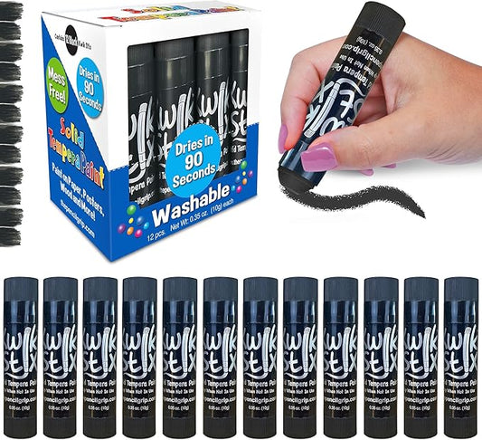 Kwik Stix Black, 12 Black Solid Tempera Paint Sticks, Quick Drying