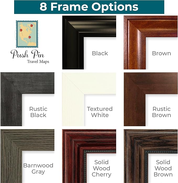 Push Pin Travel Maps - Blue Oceans World - Rustic Black Framed Pin Map for Tracking Your Travels - 27.5" x 39.5" - 8 Handcrafted Frame Options - Made in USA - Ideal for Any Traveler