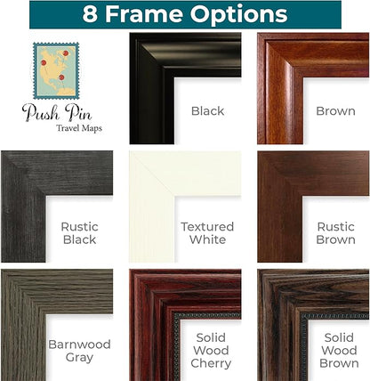 Push Pin Travel Maps - Blue Oceans World - Rustic Black Framed Pin Map for Tracking Your Travels - 27.5" x 39.5" - 8 Handcrafted Frame Options - Made in USA - Ideal for Any Traveler