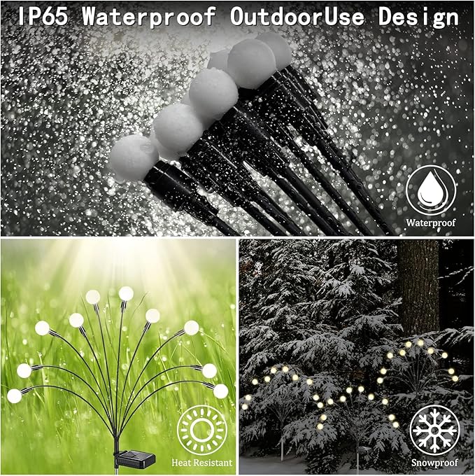Solar Lights for Outside,4Pack 10Led Swaying Solar Garden Lights, Firefly Lights with Highly Flexible Copper Wires, Sway by Wind, Solar Lights Outdoor Waterproof with 2modes for Yard Patio Path Lawn