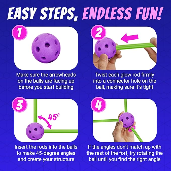 Playbees Fort Building Kit with Rods and Connectors- 145 Pieces - Ages 4-8, 8-12 STEM Building Toy, Construction Set for Kids, Indoor Outdoor Play Tent, DIY Castle, Birthday Gift