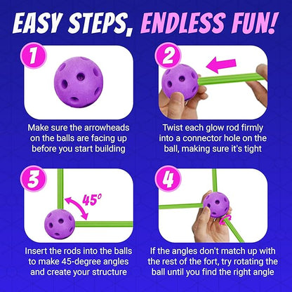 Playbees Fort Building Kit with Rods and Connectors- 145 Pieces - Ages 4-8, 8-12 STEM Building Toy, Construction Set for Kids, Indoor Outdoor Play Tent, DIY Castle, Birthday Gift