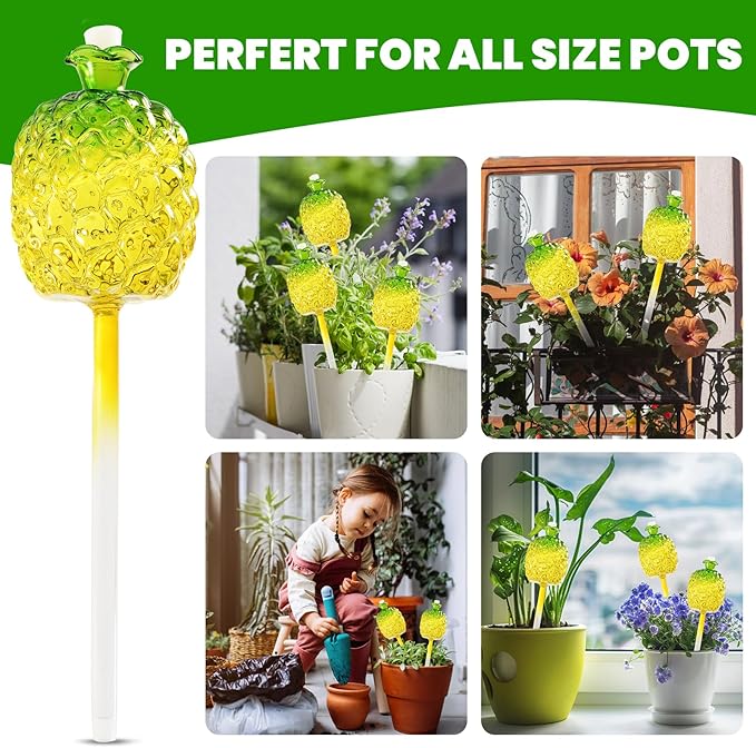 HYH Plant Watering Globes 2 Pack Self Watering Planter Spikes Insert for Indoor & Outdoor Pineapple Large Capacity Watering Device Plant Watering Bulbs Made from Hand-Blown Glass Plant Lover Gifts