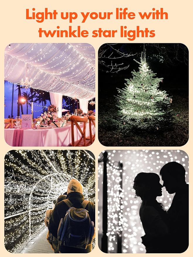 Twinkle Star 4 Pack Outdoor Solar String Lights, Total 160FT 480 LED Solar Powered Fairy Lights with 8 Modes, Christmas Trees Light for Patio Garden Party Backyard Wedding Decor, White
