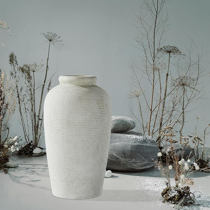 Decorative Ceramic Rustic vase,Tall vase for Minimalist Decoration,11" Large Vintage Vase for Home Decor,Centerpiece,Living Room,Enterway,White