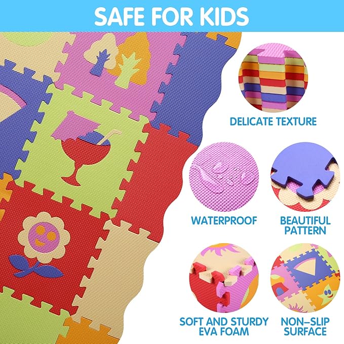 Foam Play Mat for Kids，25Pcs Square Interlocking Puzzle Floor Mat，Baby Play Mat Floor Mat Foam Puzzle Playmat for Toddlers with Fence