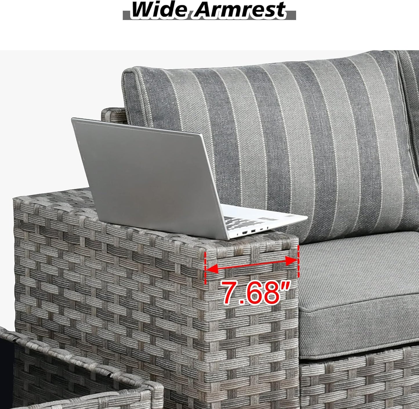 HOOOWOOO 9 Piece Modular Patio Outdoor Sectional Furniture Set with Large Propane Fire Pit Table,Wicker Conversation Sofa Set with Swivel Chairs,Outside Couch Set(Grey Stripes)