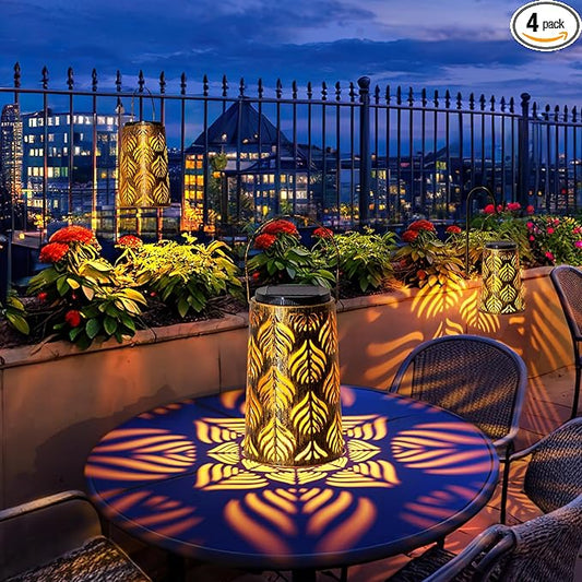 JSOT Solar Lanterns - Solar Hanging Lights for Outside Decorative Hanging Solar Lantern Vintage Solar Table Lamps Wall Mount for Front Porch Patio Tree (4 Pack)