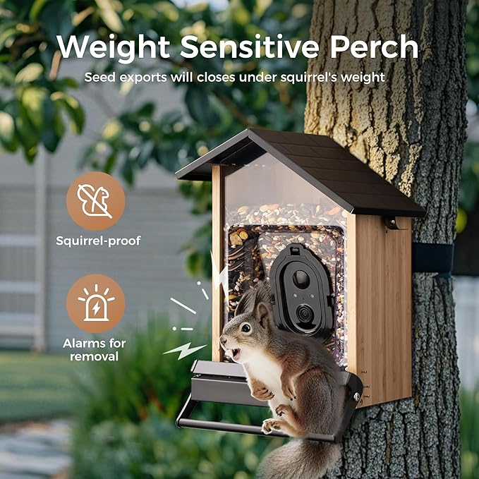 Smart Squirrels-Proof Bird Feeder with Camera Solar Powered, AI Identify Bird Species, Instant Notification Camera, CCPA Data Security, 3.2L Ultra Large Capacity Gift