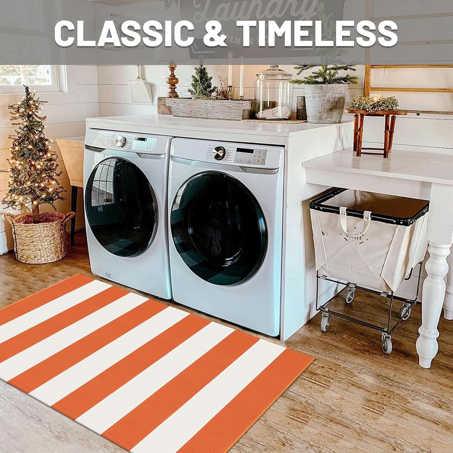 IOHOUZE Fall Door mat 27.5" x 43" Orange White Striped Area Rug Washable Front Porch Rug Striped Door Mat Outside Entrance Entryway Doormat for Fall, Halloween, Thanksgiving Porch Decor