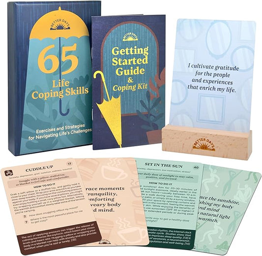 Better Days Coping Cards – 65 Skills & Exercises to Cope with Stress, Anxiety, & Anger – 3.5” x 5” Therapy Flashcards with Affirmations and Guidebook – Nurture Emotional Resilience & Mental Health