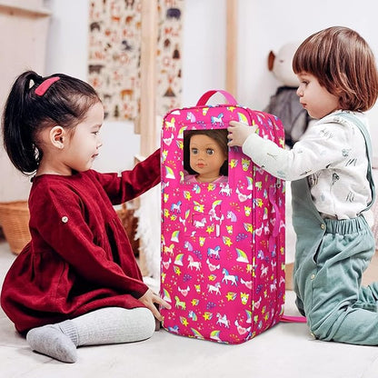Ecore Fun 7-Piece 18" Unicorn Doll Carrier with Accessories: Doll Case, Clothes, Shoes, Sunglasses, Phone, Hairpins