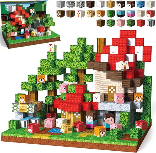 100PCS Magnetic Blocks - Travel Magnetic Building Blocks Set with 2-in-1 Magnet Box, Magnet Cubes Build Forest Farm STEM Sensory Construction Toys for Boys & Girls Ages 3-5 4-8 8-12 Birthday Gifts