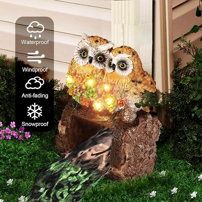 Owl Solar Statues Gutter Downspout Extension Statues Garden Decoration,Animal Resin Statue Outdoor Decor,Downspout Diverter,3"×4" Downspout Extender Diverter Splash Block