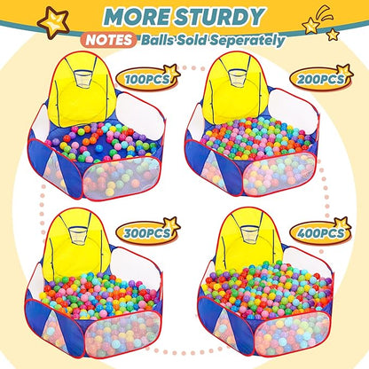 Eocolz Kids Ball Pit Large Pop Up Childrens Ball Pits Tent for Toddlers Playhouse Baby Crawl Playpen with Basketball Hoop and Zipper Storage Bag, 4 Ft/120CM, Balls Not Included (Blue Yellow Red)