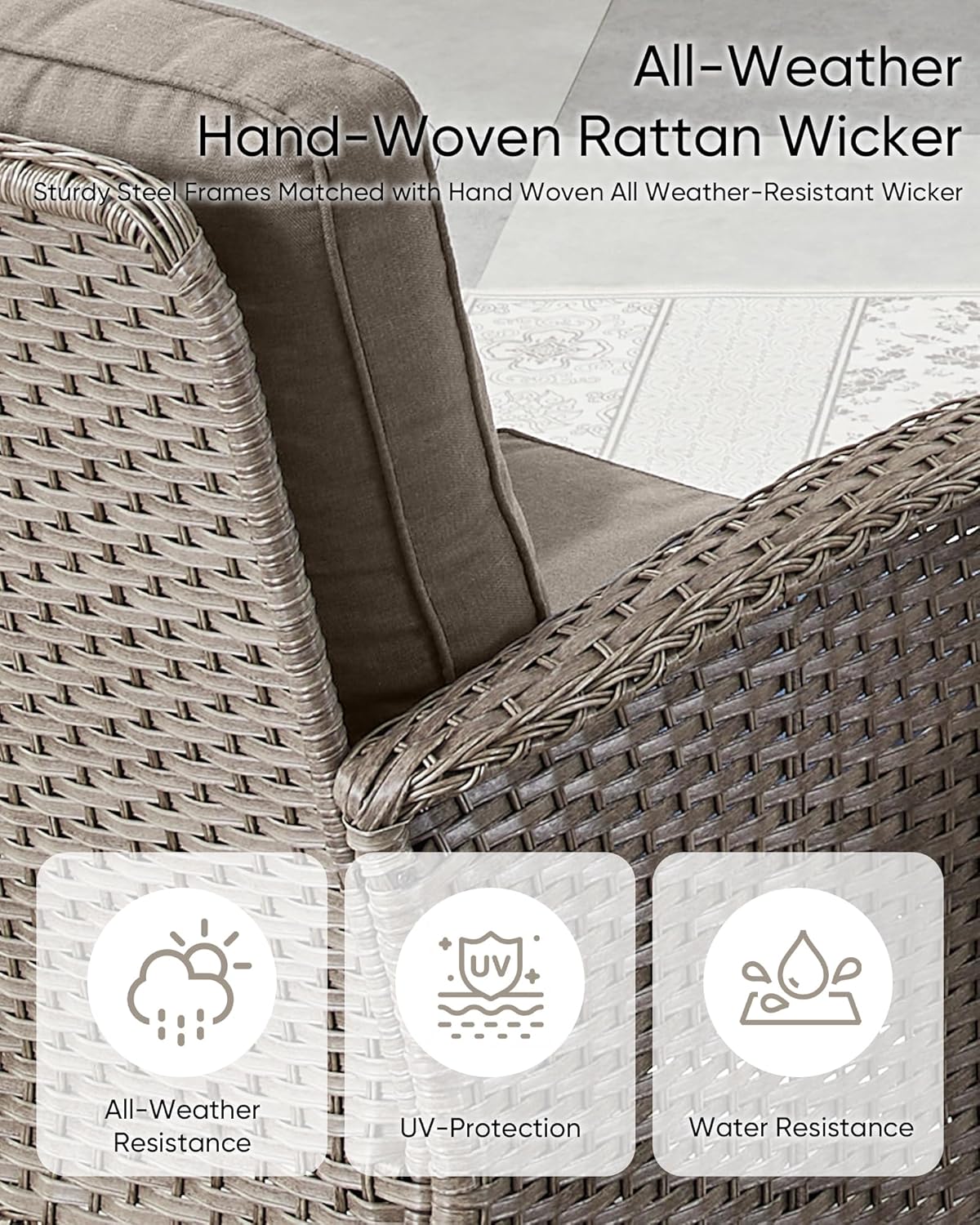 Patio Furniture-All Weather Wicker Patio Conversation Sets with Swivel Patio Chairs High Back Outdoor Couch with Swivel Rocking Chairs Outdoor Furniture for Deck Lawn Porch Balcony Poolside-Grey/Grey