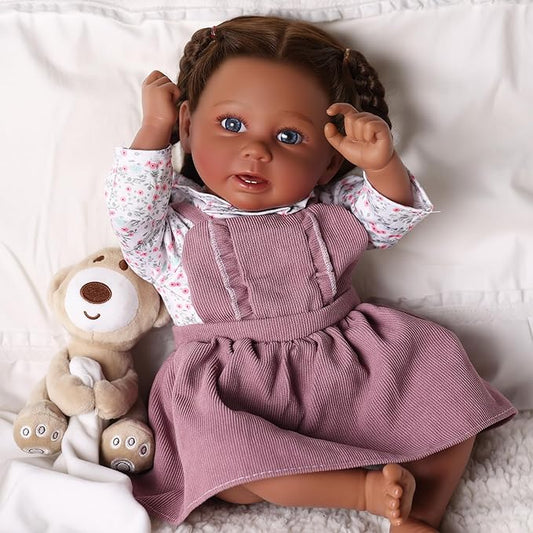 BABESIDE Reborn Baby Dolls Black, 20 Inch Realistic Black Girl Newborn Real Life Baby Girl Lifelike Dolls Soft Vinyl & Cloth Body with Feeding Kit Gift Box for Kids Ages 3+