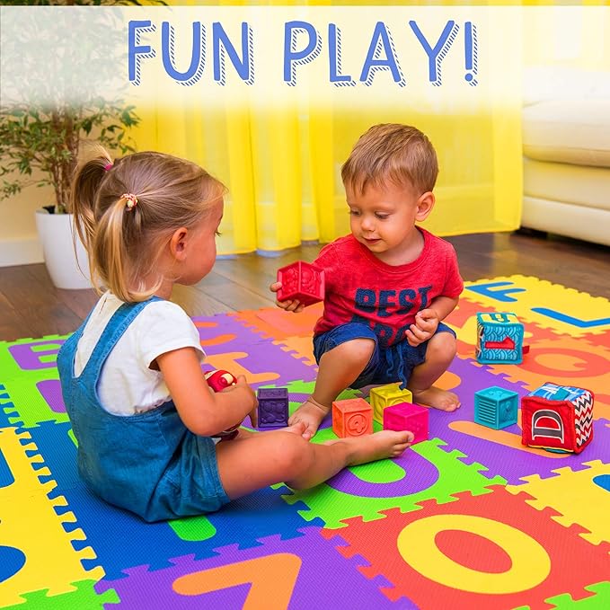Non Toxic Alphabet Play Mat for Kids Toddlers - Thickest Interlocking Foam Puzzles ABC & Numbers 0 to 9 Flooring Mat for Play & Exercise 36 Tiles 12x12in (10mm) - Floor Coverage 36 Sq F