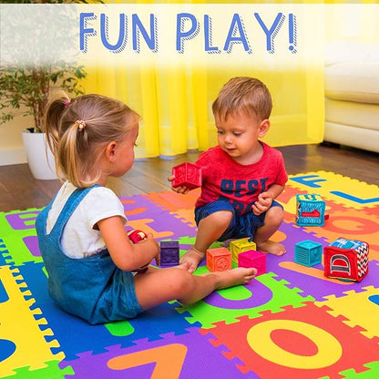 Non Toxic Alphabet Play Mat for Kids Toddlers - Thickest Interlocking Foam Puzzles ABC & Numbers 0 to 9 Flooring Mat for Play & Exercise 36 Tiles 12x12in (10mm) - Floor Coverage 36 Sq F