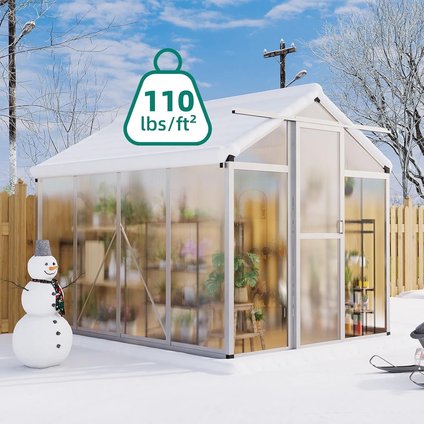 6x8 FT Greenhouse for Outdoors, Aluminum Greenhouse with Quick Setup Structure and Roof Vent, Polycarbonate Greenhouses Heavy Duty, Large Walk-in Green House for Winter Garden, Backyard, Patio, Lawn