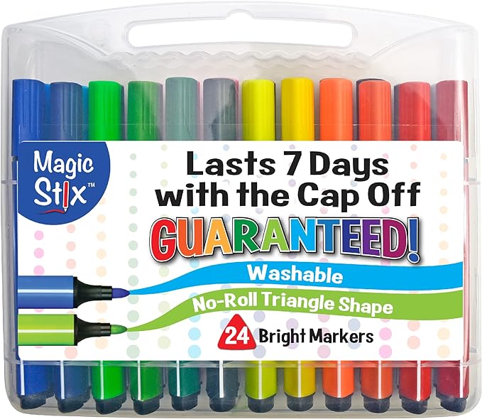 The Pencil Grip Magic Tri Stix, Non-Toxic and Washable Markers For Kids, 24 Assorted Stix Markers, TPG-397