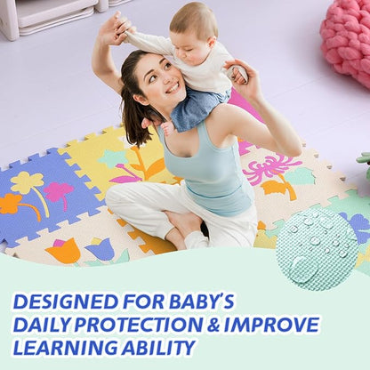 Coolcandy Baby Play Mat Without Fence, 9Pcs Interlocking Puzzle Floor Mat, 0.4" Thick Non-Toxic EVA Foam Play Mat, for Infants & Toddlers 3-36 Months, Soft Puzzle Tiles for Play Areas