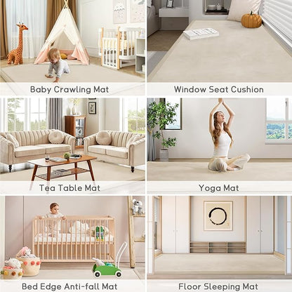 Baby Play Mat for Floor Tummy Time Mat Nursery Muscle Area Rug Playroom Rug Tatami 47"*47" Memory Foam 1.3" Thick Crawling For Babies,Toddlers, Infants, Kids,Floor(Beige)