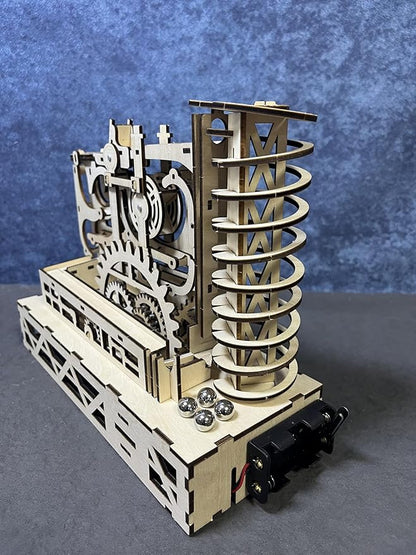 3D Wooden Mechanical Marble Run Puzzle Kit, Natural Wood Color, DIY Assembly Model, Educational Construction Set