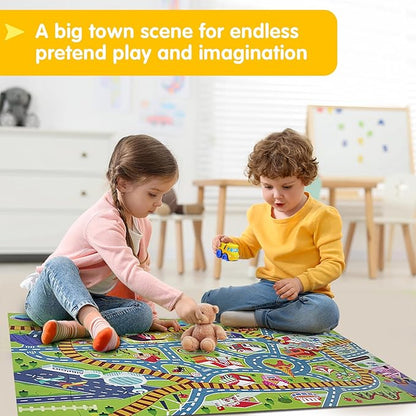 City PlayMat Jumbo Floor Puzzle for Kids Ages 3-8，60-Piece Large Jigsaw Puzzles, Town Map with Race Tracks & Train Tracks，Educational Toy for Pretend Play, Ideal Gift for Preschoolers