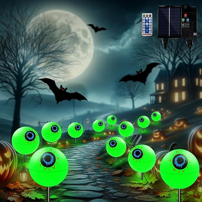 Outdoor Solar Lights Waterproof Decorations, 6 Pack Solar Globe Lights for Garden Decorations, Outside Ghost Solar Scary Eyeball Pathway Lights Decor for St. Patrick's Day Tree Garden Lawn Yard