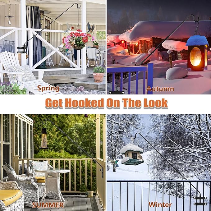Heavy Duty Deck Hook-Deck Railing Plant Hanger, 29 to 43 Inch Extended Bird Feeder Hanger W/Double Clamps,Versatile Deck Shepherd Hook for Hanging Bird Feeders,Lanterns,Planters etc.