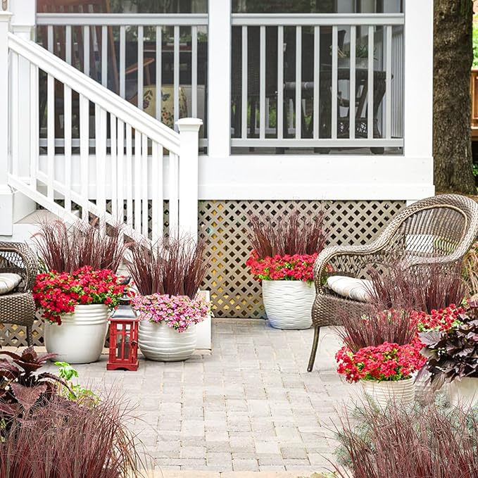 24Pcs Artificial Grass Plants, Faux Shrubs Wheat Grass, Artificial Tall Grasses Fake Plants for Outdoor Decor,Artificial Greenery Stems Weed for Room Indoor Home Decor（Red）