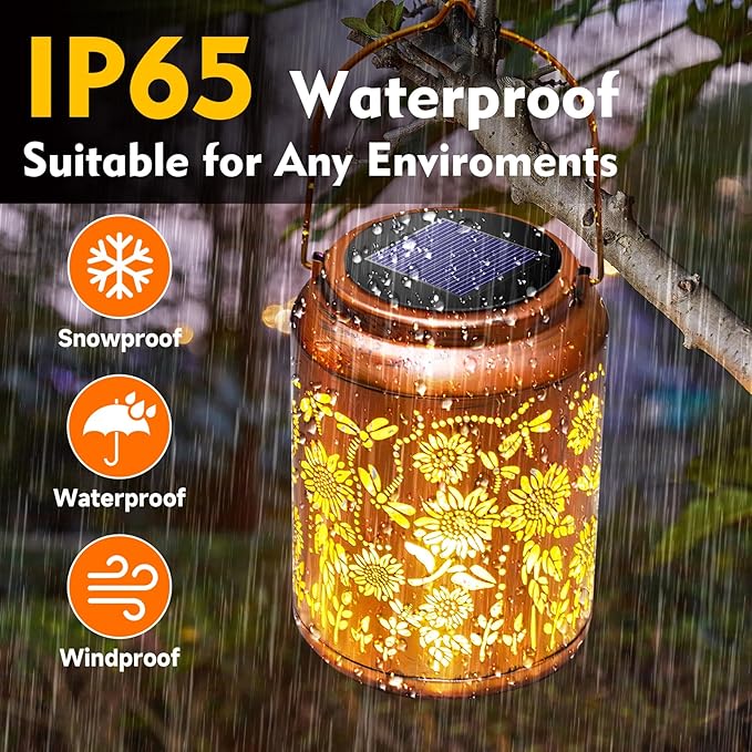 Hyrion Sunflower Solar Lanterns Outdoor Waterproof Metal Hanging Lights, Garden Decor Gifts for Women, Mom, Grandma Solar Decorations for Yard, Patio, Backyard, Porch, Lawn, Walkway, Tabletop