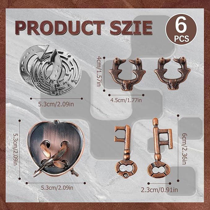 6 Pcs Brain Teaser Metal Wire Puzzles, Mind IQ Test Unlock Toy, Interlock Challenge Puzzle Game Educational Toy Gift for Boys Girls Teens Adults, #B
